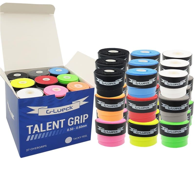 G-Lueck Lot de 27 Overgrips de Tennis très adhérent | Talent Grip | Épaisseur 0,50-0,60 mm | Surgrips pour Raquettes de Tennis,