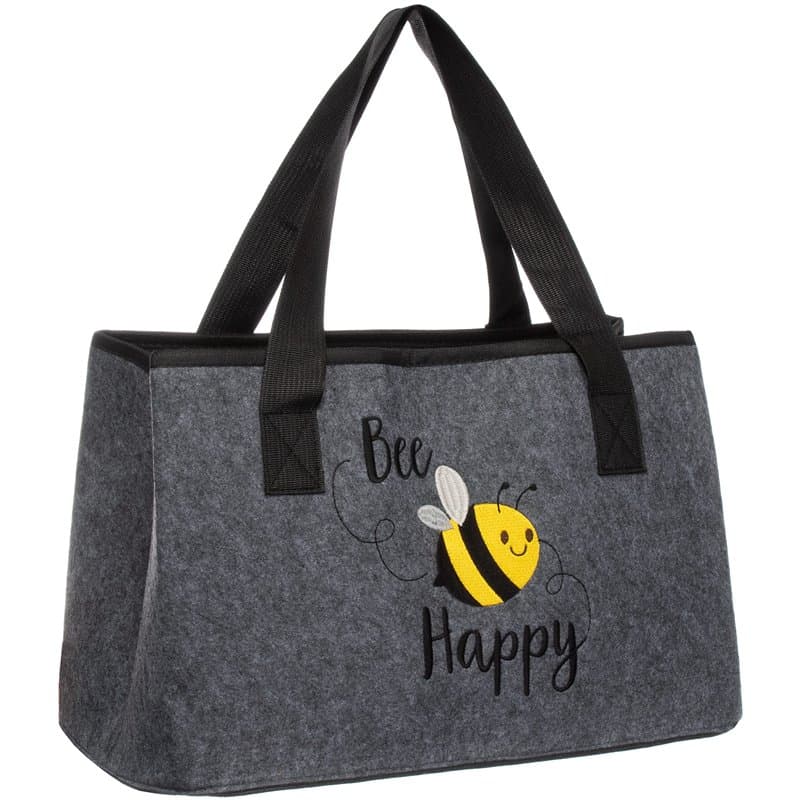 Brandsseller Bee Happy Sac en feutre, sac de loisirs en feutre, sac de courses pratique, avec applications brodées, gris, ca. 40