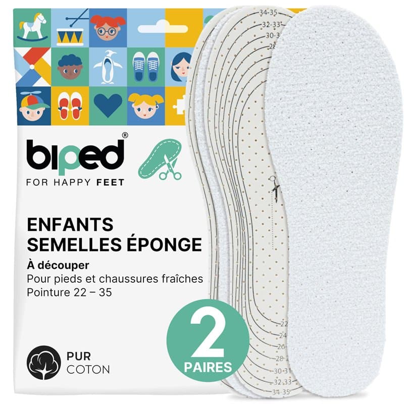 biped 2 paires de semelles en coton éponge pour enfants – parfaites pour marcher pieds nus – respirantes, lavables et découpable