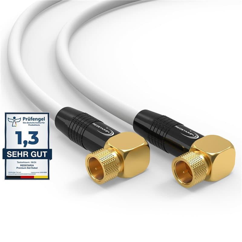 RedStar24 Câble SAT Premium 4m - Câble Coaxial Connecteur F coudé 90° Classe A+ - Câble Antenne Fiche F pour TV, Routeur & Modem