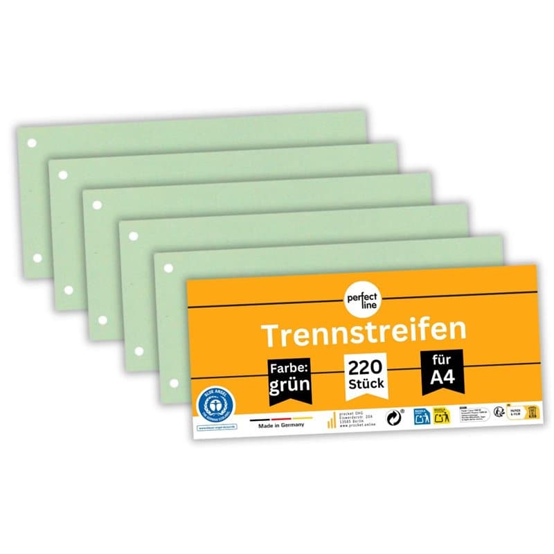 perfect line - 220 intercalaires pour classeurs A4, intercalaires en carton recyclé, couleur verte, perforés, fabriqués en Allem