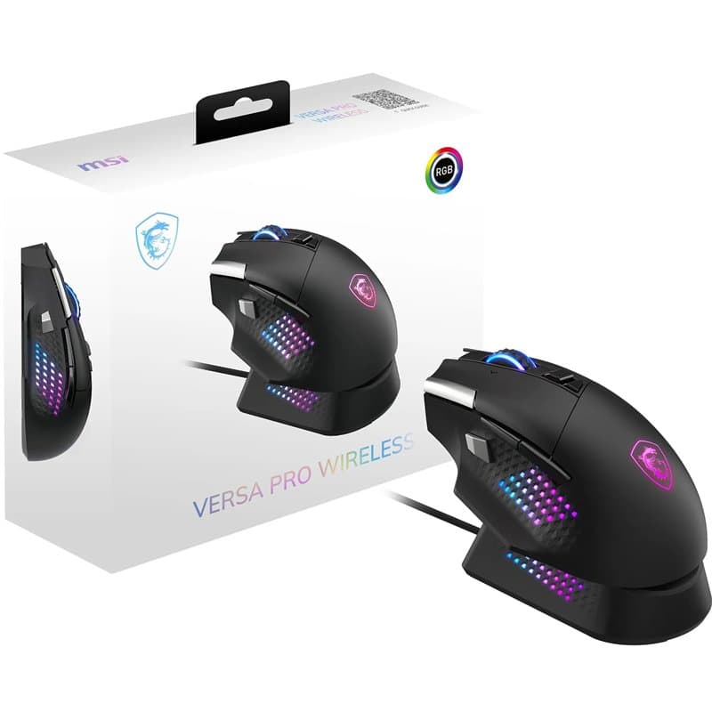 MSI VERSA PRO WIRELESS + MOUSE DOCK PRO Souris gaming - Station d'accueil, capteur optique 26000 DPI, balayage 1000 Hz, pour dro