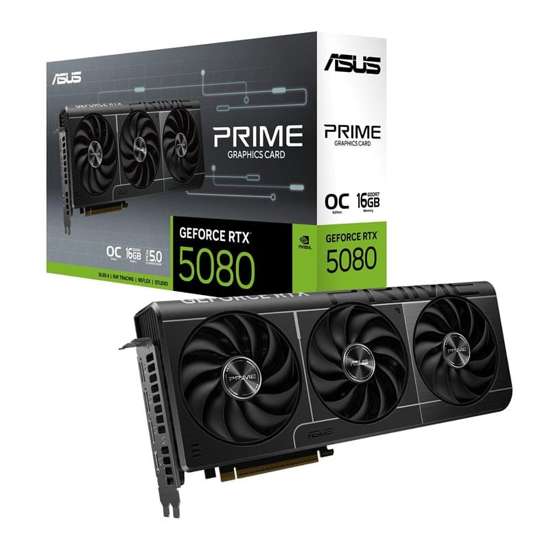 Asus Prime GeForce RTX 5080 OC Edition 16GB OC Edition – Carte Graphique (PCIe 5.0, HDMI, Display 2.1, 2.5 Slot, Ventilateurs ax