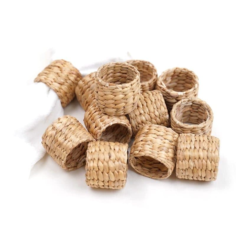 Tiamu 12 Pcs Rond de Servietts de Table, Porte-Serviettes en Jacinthe d' - Anneau De Table de Rustiques pour Fête d'anniversaire