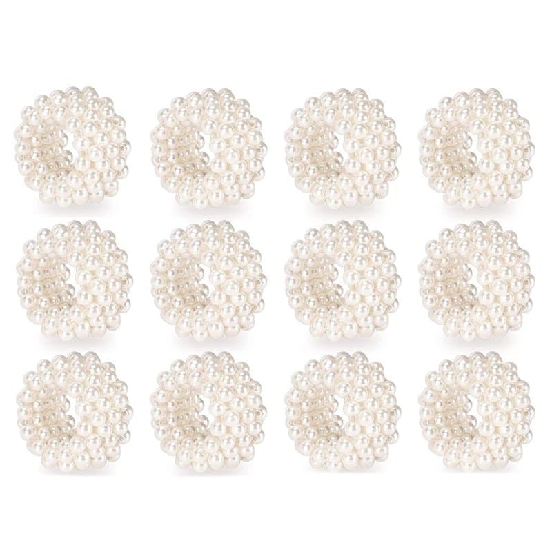 Wanjorlay Lot de 12 serviettes anneau de serviettes de table de mariage avec perle blanche