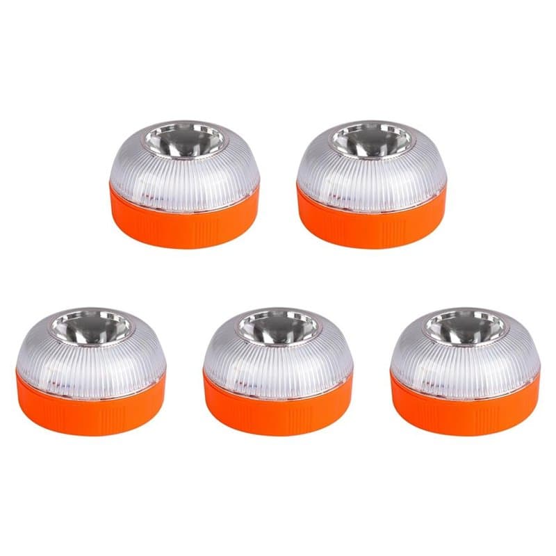 Kquepo 5Pcs V16 Feux de Signalisation LED d'urgence Blancs et Jaunes avec Une Base Magnétique, Lampe de Sécurité Routière