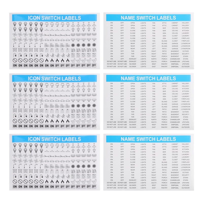ECSiNG Lot de 6 autocollants pour panneau de disjoncteur électrique - 21,6 x 14 cm - Noir transparent - Étiquettes avec texte et