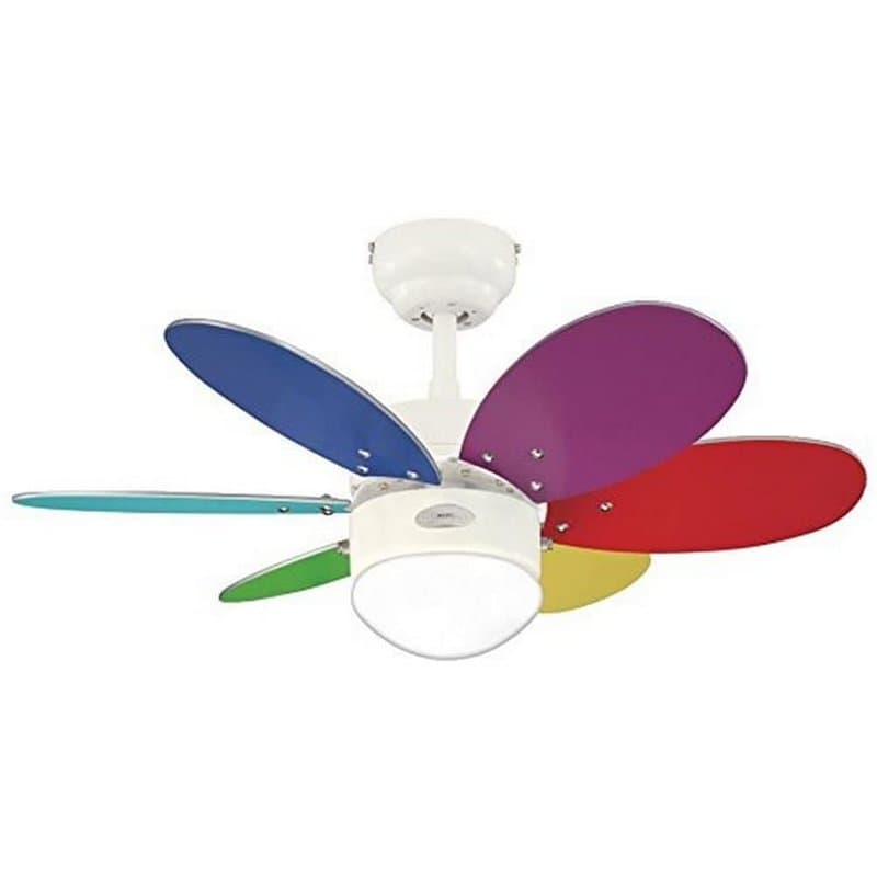 78673 Ventilateur de plafond d'intérieur à six pales et une lampe Turbo II de 76 cm, finition en blanc avec verre opale dépoli
