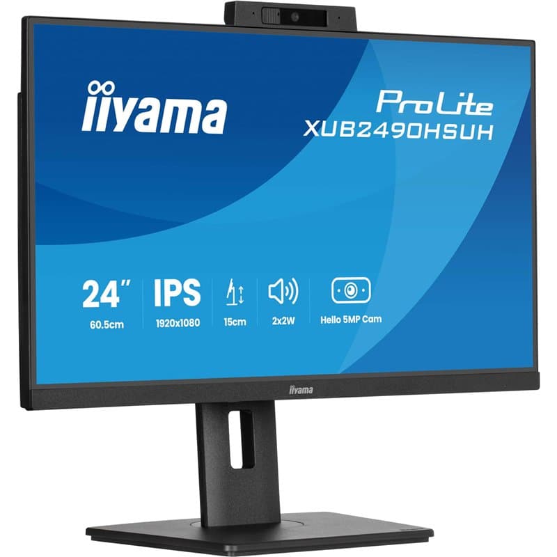 iiyama Moniteur de Bureau, XUB2490HSUH-B2-23,8", IPS, 1920 x 1080/100Hz, 1H1DP, Has, Webcam