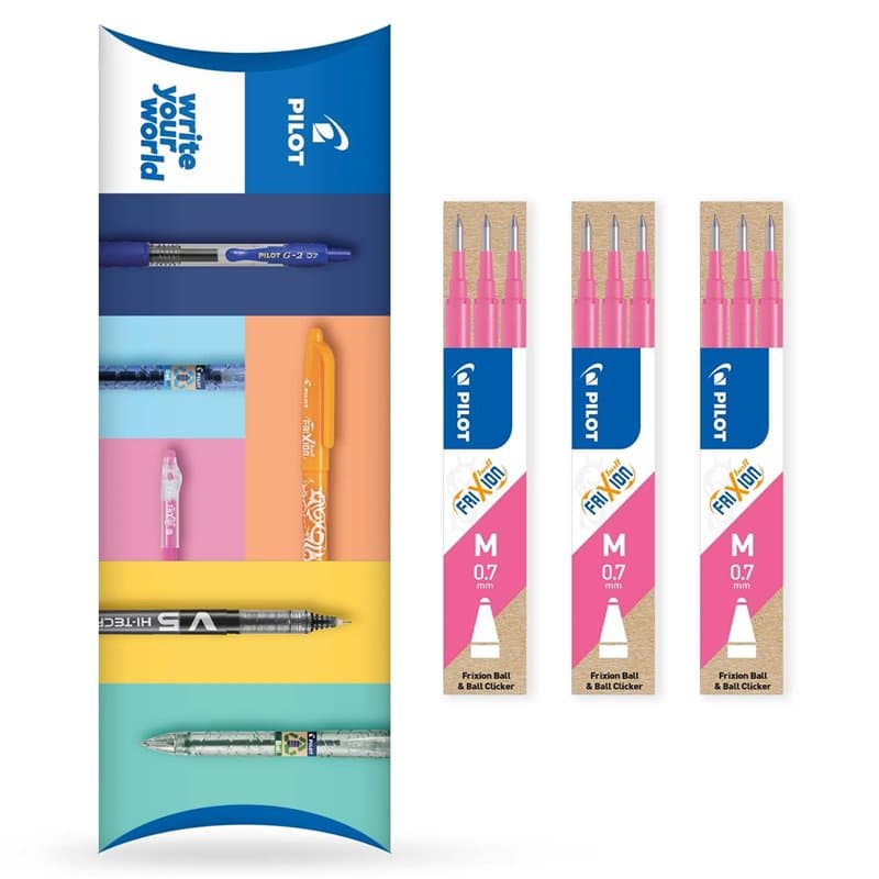 Pilot Frixion Heat/Friction Lot de 9 recharges effaçables – Ligne moyenne de 0,7 mm – Emballage d'oreiller (rose)