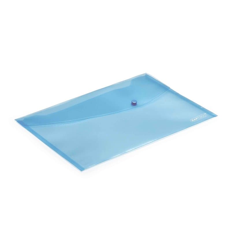 Rapesco 0691 Pochette à Bouton Pression, A4+ / Papier Ministre, Bleu Pastel Transparent, Lot de 5