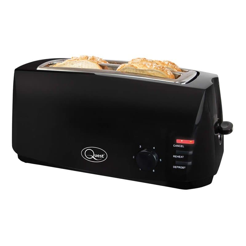 Quest Grille-pain à fente longue, 4 tranches de Toastautomatique, Emplacements pour crumpets et bagels - 6 réglages - Réchauffer