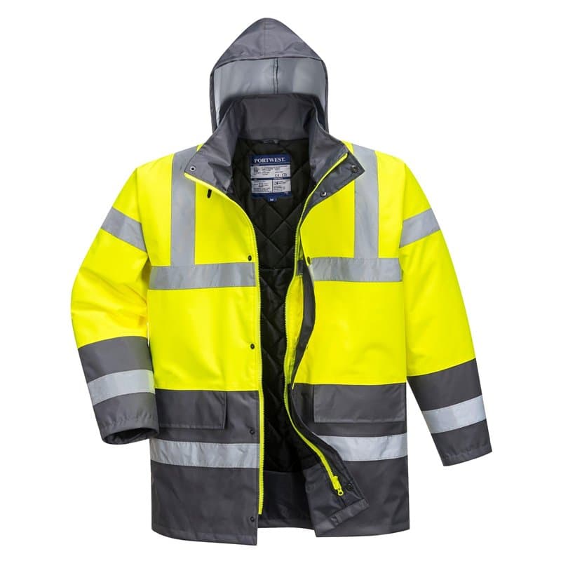 Portwest Parka Bicolore Traffic, Couleur: Jaune/Gris, Taille: XL, S466YGYXL