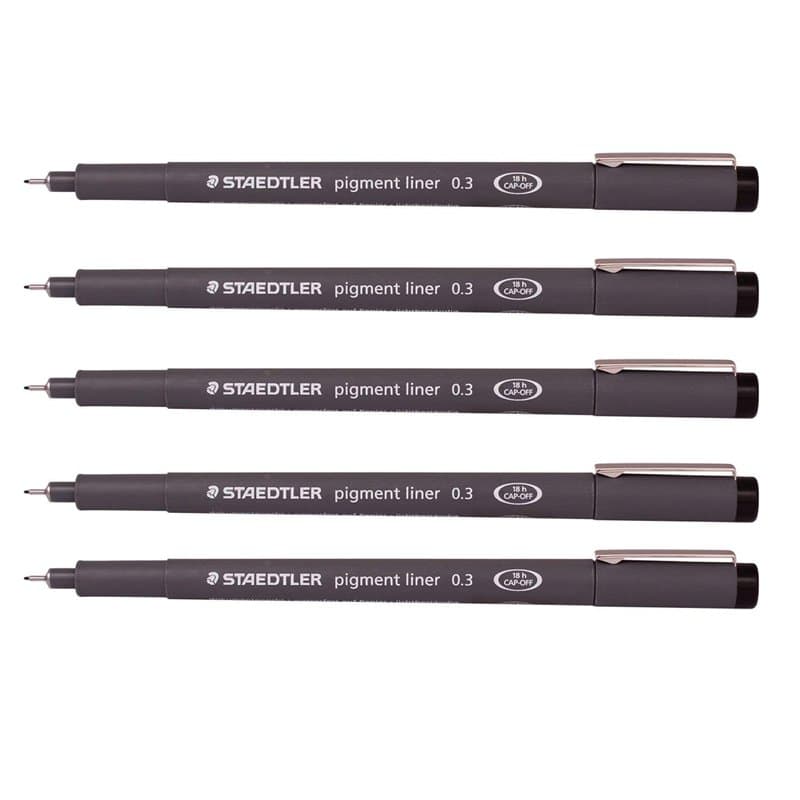Staedtler Pigment liner stylo à pointe fine Stylos Croquis Dessin de rédaction 0,3mm Lot de 5