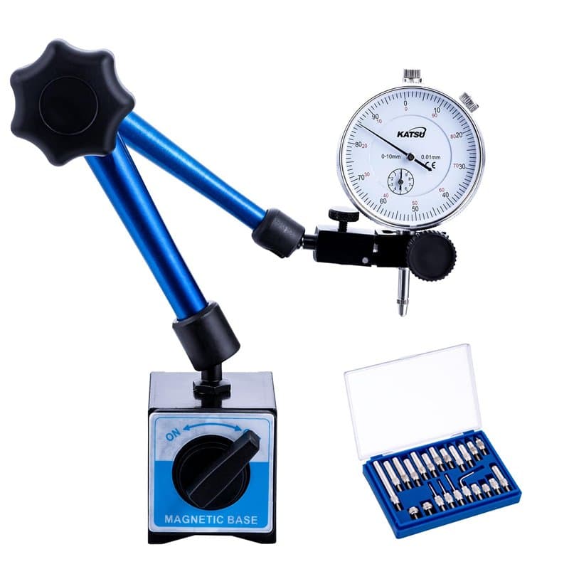 KATSU Indicateur de Test Cadran Jauge avec Base Magnétique et Ensemble de 22 Points Indicateurs, 0-10mm 0,01mm Précision Métriqu