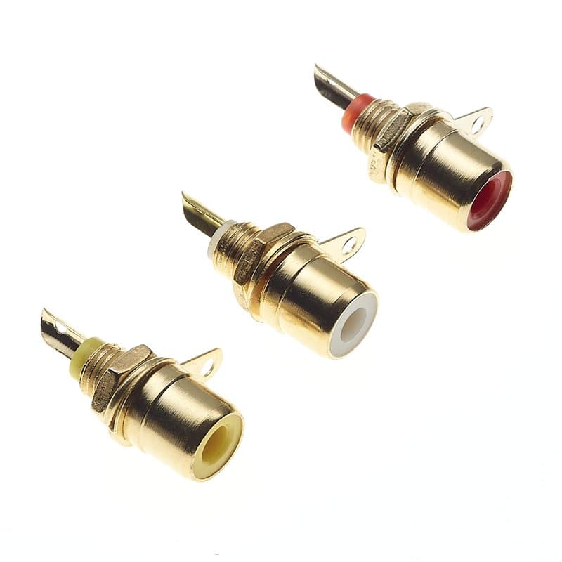 Keple Prises phono – Adaptateur jack pour boîtier RCA plaqué or avec borne à souder – Rouge, blanc et jaune – Codage couleur A/V