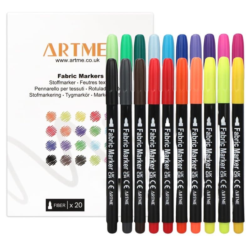 Artme Marqueurs Tissus 20 Couleurs, Feutres pour tissu, Feutres Textiles Permanents pour Dessin sur Coton, T-Shirts et Sacs, Cou