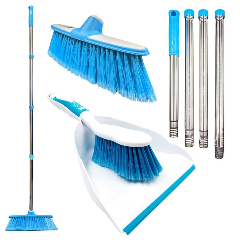 Balai de balayage d'intérieur avec pelle à poussière et brosses assorties, ensemble de nettoyage ménager qui comprend une brosse