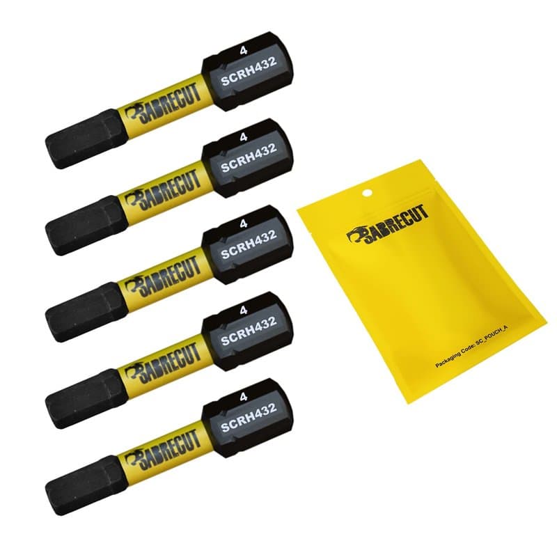 5 x SabreCut SCRH432_5 32 mm H4 Hex Magnétique Impact Tournevis Embouts Set Single End Heavy Duty Compatible avec Dewalt Milwauk