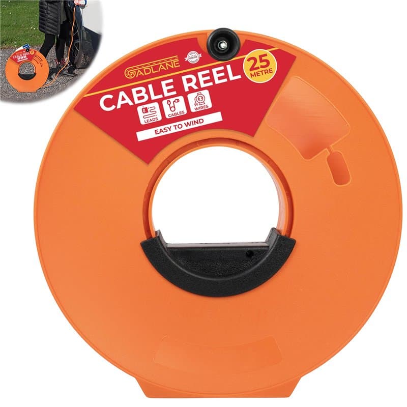 GADLANE Enrouleur Cable - Enrouleur Electrique 25m Robuste Orange, Enrouleur Vide Idéal pour Ranger Câbles de Caravane, Tuyaux d
