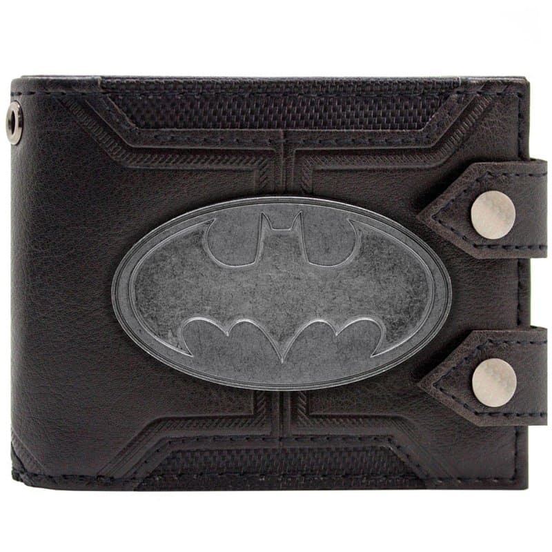 The Dark Knight Batman Costume Badge en Acier à Double Bouton Portefeuille Bi-Fold Porte-Carte d'Identité & Porte-Carte, Noir