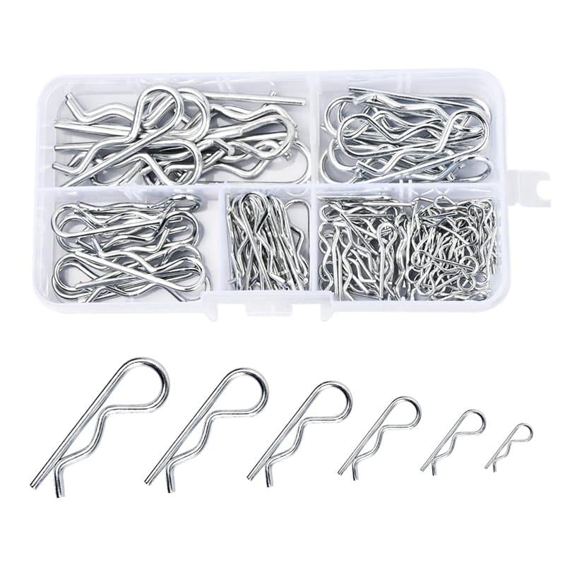 100 Pièces R Clips Goupilles Fendue R, Goupilles de Retenue Robuste Zingué à Ressort Goupille Fendue, Acier Carbone R Cotter Pin