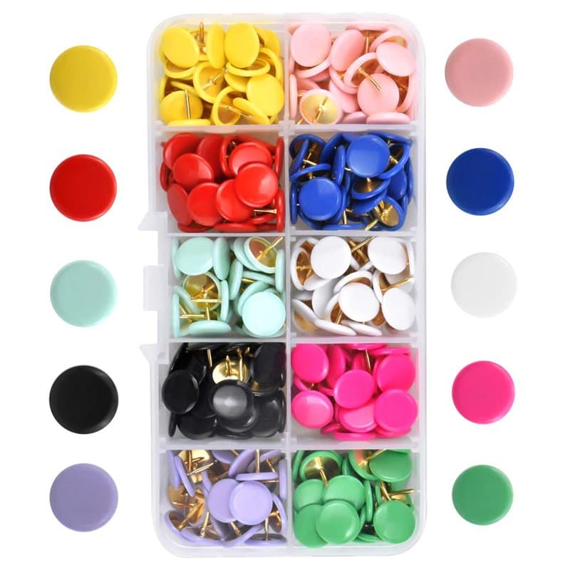 Chstarina 300 Pièces Punaise Couleur,Épingles,Carte Punaises,Push Pins tête en Plastique,Punaises Décoratives pour Carte,Map, Ph