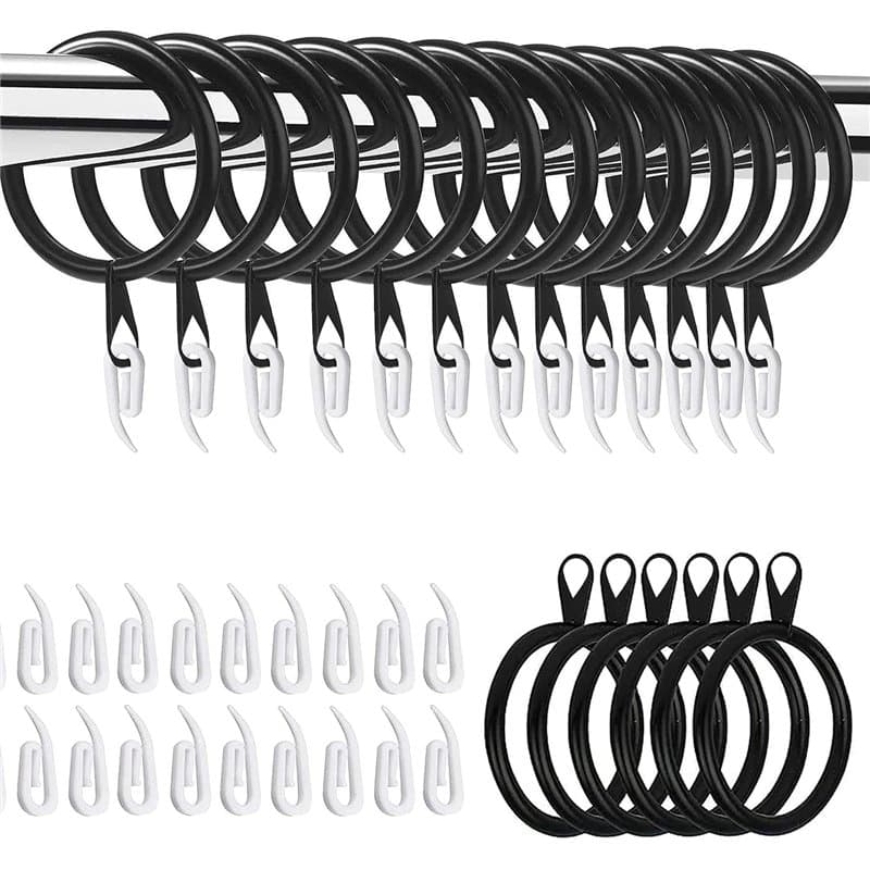 Hommakr Lot de 24 anneaux de rideaux et crochets en métal avec 32 mm de diamètre intérieur et œillets pour rideaux de douche, ri