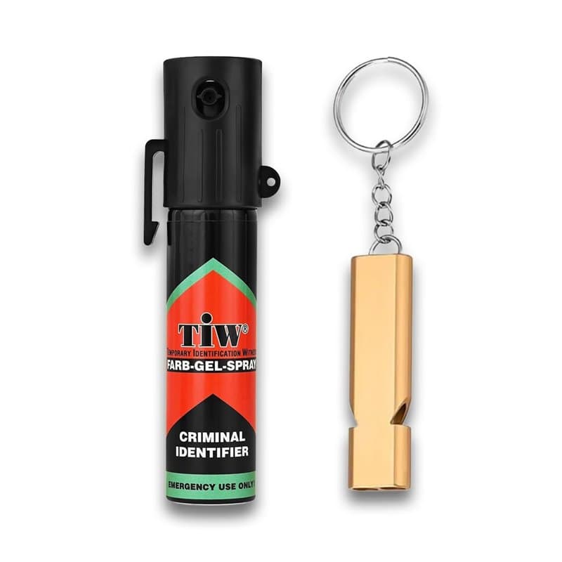 Spray de défense HOERNECKE TIW Farb-Gel 20 ML et sifflet d'alerte – Pack de Protection personnelle – Gel Rouge indélébile, porté