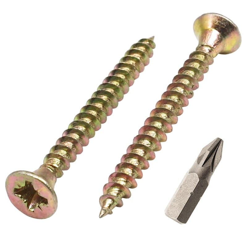 Lot de 500 vis à bois en acier zingué jaune 3,5 x 35 mm, vis à panneaux d'aggloméré, vis Pozi-Drive universelle, tête fraisée (5