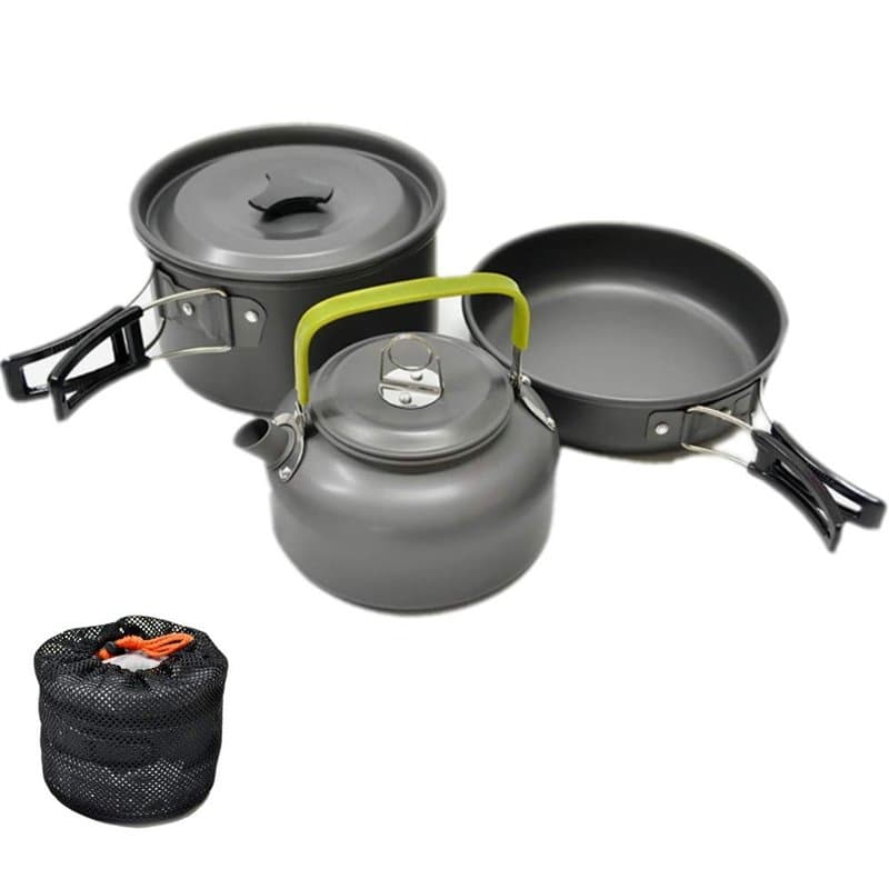 JZK Kit de Cuisine de Camping, 3 pcs Cuisinières de Camping Set Camping en Aluminium Kit de Casseroles Camping (Marmite, Poêle à