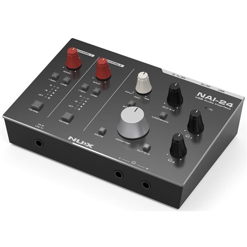 NUX | Interface audio USB NAI-24 pour enregistrement – Interface de streaming USB-C 2i2 avec double compresseur, préamplis de cl