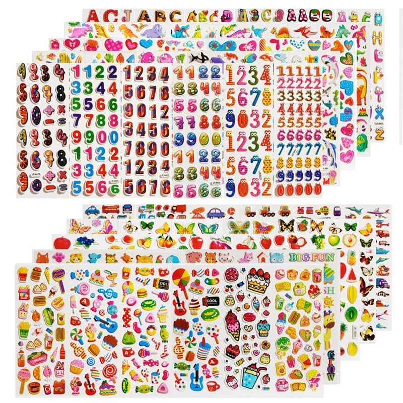 60 Feuilles (1800+) D'autocollants pour Enfants, Autocollants 3D pour Scrapbooking Bullet Journal, Y Compris Lettre Poisson, Num