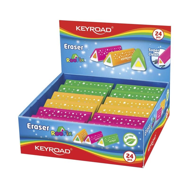 KeyRoad Roofix Lot de 24 gommes universelles triangulaires/emballées en présent/couleurs mélangées/en caoutchouc thermoplastique
