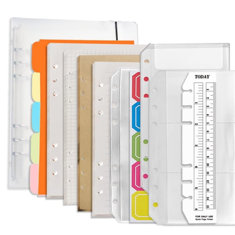 DY.2ten Lot de cahiers A6 rechargeables avec couverture – Couverture de classeur en PVC à 6 trous, 80 feuilles de papier ligné,
