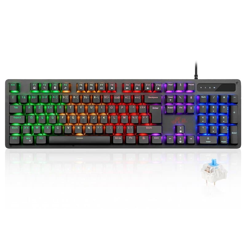 Rii | Clavier Gamer AZERTY FR | Nouveauté - USB - Clavier Filaire Rétroéclairé LED | PC Gaming PS4 PS5 Mac | Noir