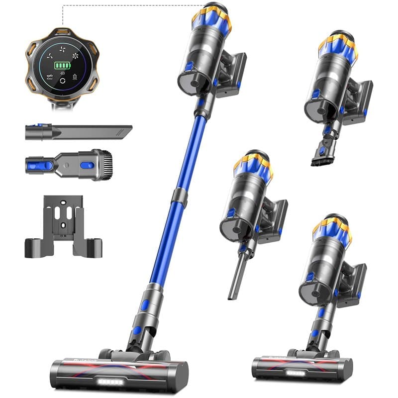 550W/45KPA Aspirateur Balai sans Fil 65min, 1.6 L Aspirateur sans Fil Puissant avec Rechargeable Support Mural, Brosse Anti-Enmê