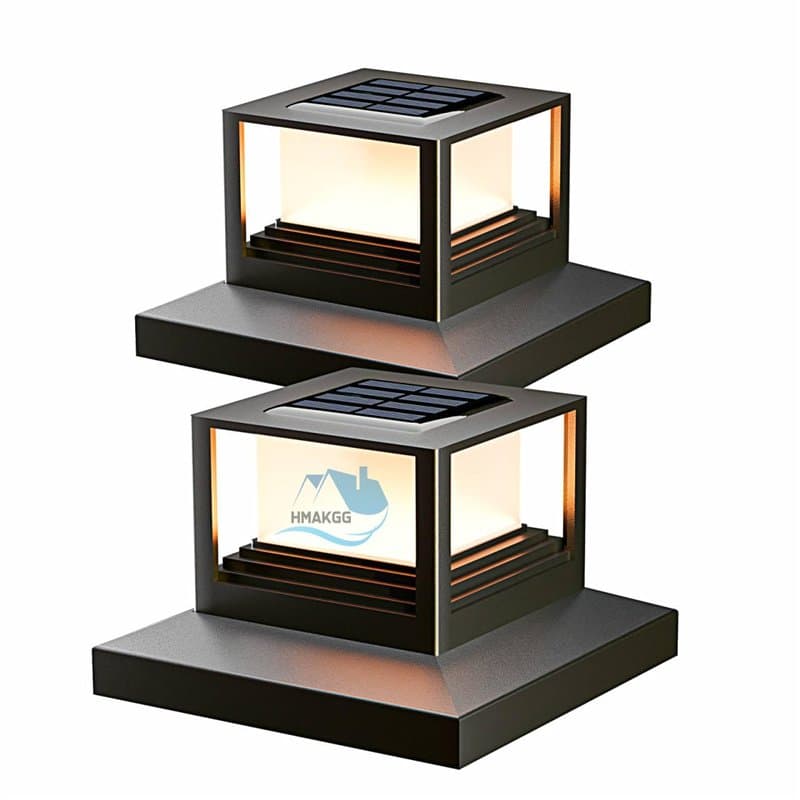FREEDL 2 Pièces Lampe Solaire Exterieur Poteau, Lampes de Poteau de Chapeau Solaires Extérieures 2 Modes, Lampe Pilier Portail S