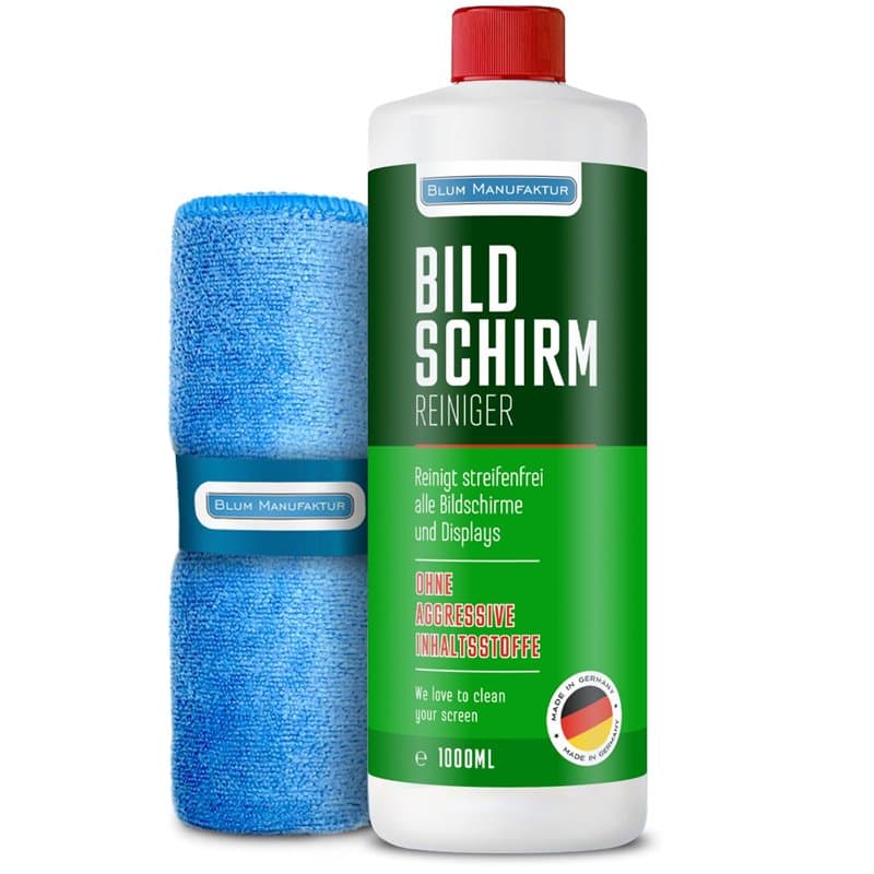 Blum Recharge de nettoyant pour écran, 1000 ml et chiffon en microfibre de 30 x 30 cm Nettoyage absolument sans traces de tous l