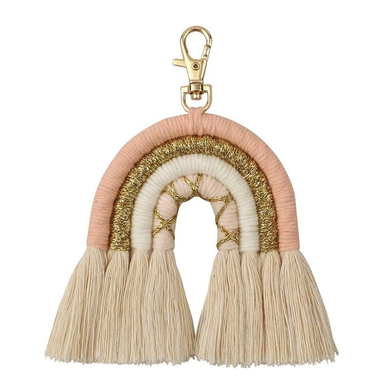 zrshygs Porte-clés Arc-en-Ciel Femmes Boho Porte-clés Porte-clés Sac en macramé Charme Voiture Suspendue