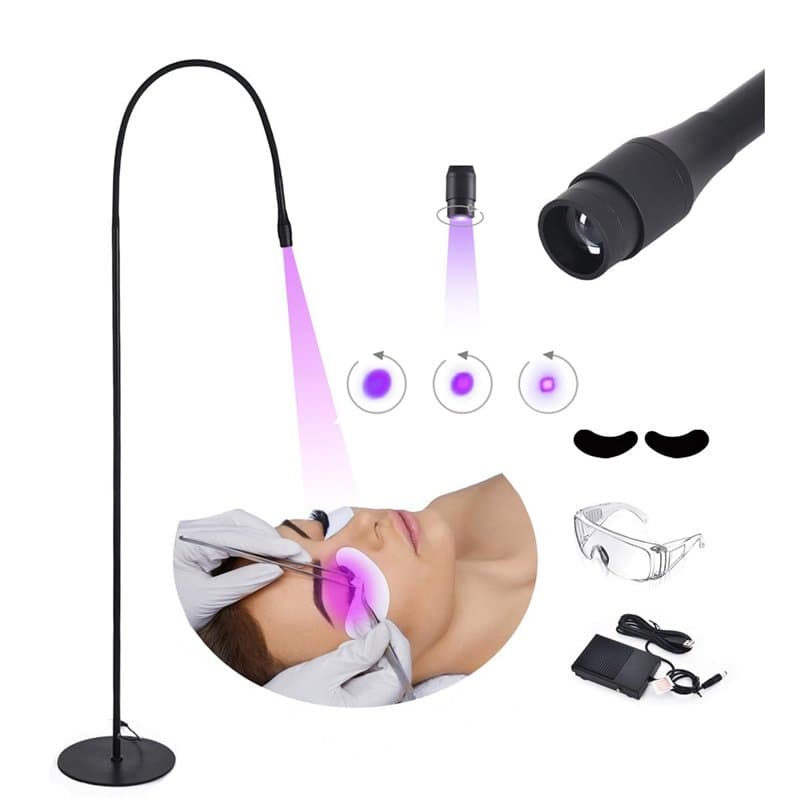 Lampe Uv De PolyméRisation De Colle, Lampe D'Extension De Cils Uv Led + Cache-œIl + Lunettes + Interrupteur Au Pied, Taille De S