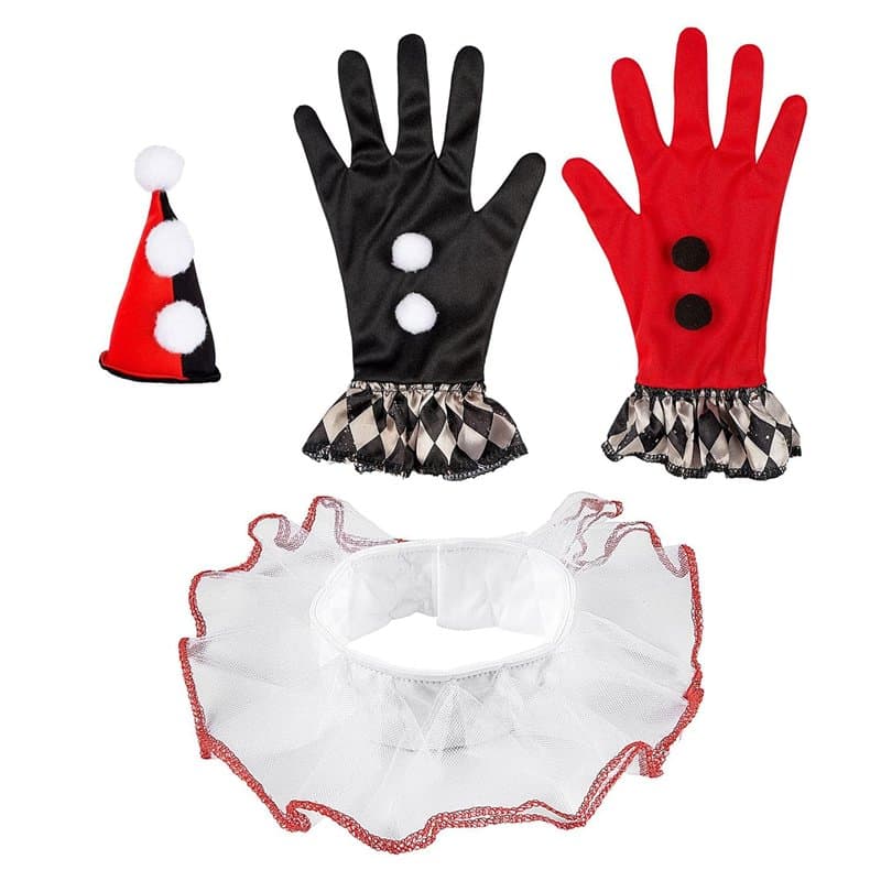 W WIDMANN MILANO Party Fashion - Set de déguisement, mini-chapeau, col, gants, cirque, clown tueur Carnaval, fête à thème
