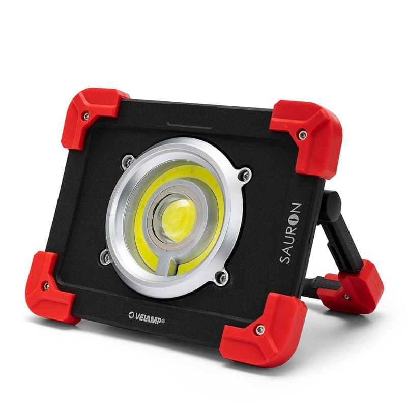 Velamp IR827 Lampe de Travail, projecteur de Chantier LED Rechargeable 1200lm, 20W, Support Pliable. avec Power Bank. pour Le Br