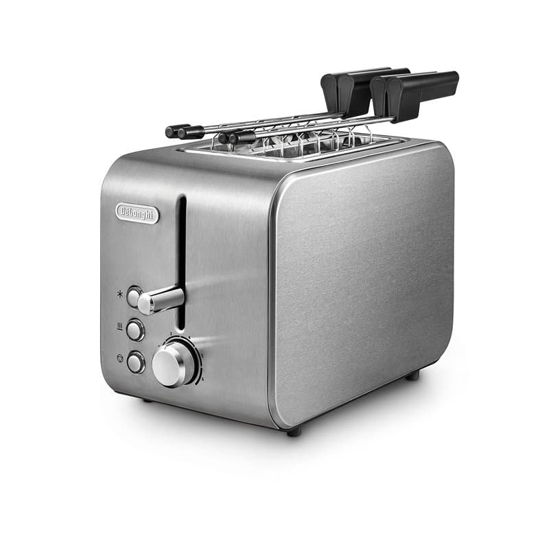 De'Longhi CTX2203.S Grille-pain avec pinces, contrôle progressif du degré de torréfaction, 3 fonctions, tiroir ramasse-miettes,