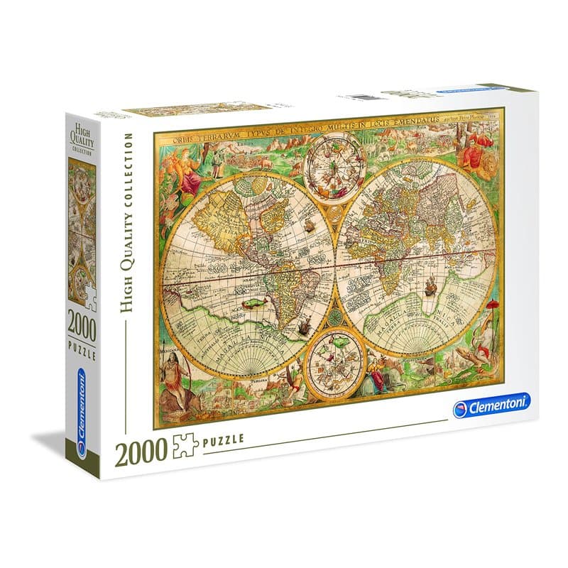 Clementoni | Puzzle Carte du Monde Vintage pous Adultes | 14 Ans+ | 2000 Pièces | Jeu de Société| Carte Double Hémisphère Style