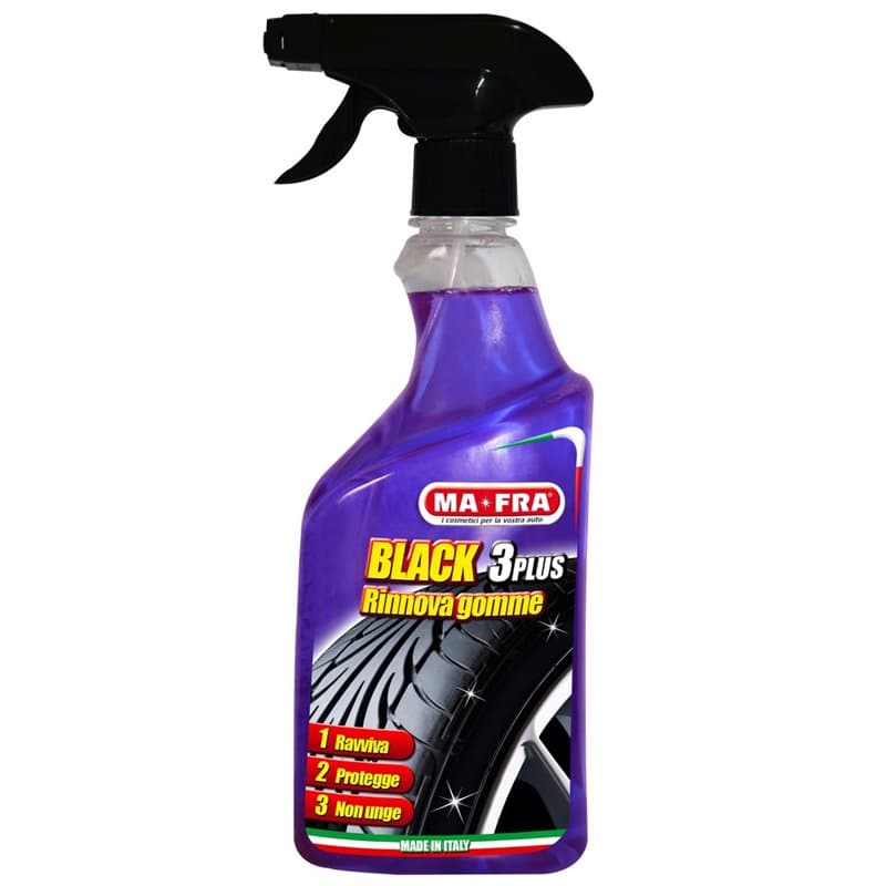 Mafra, Black 3 Plus, Spray Noir Pour Pneus, Capable de Renouveler, Polir et Protéger les Pneus de Voiture de la Lumière du Solei