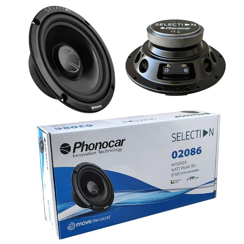2 PHONOCAR SELECTION 02086 woofer Haut-parleurs 16,50 cm 165 mm 6,5" diamètre 70 Watts rms 180 Watts Max Paire impédance 4 ohms