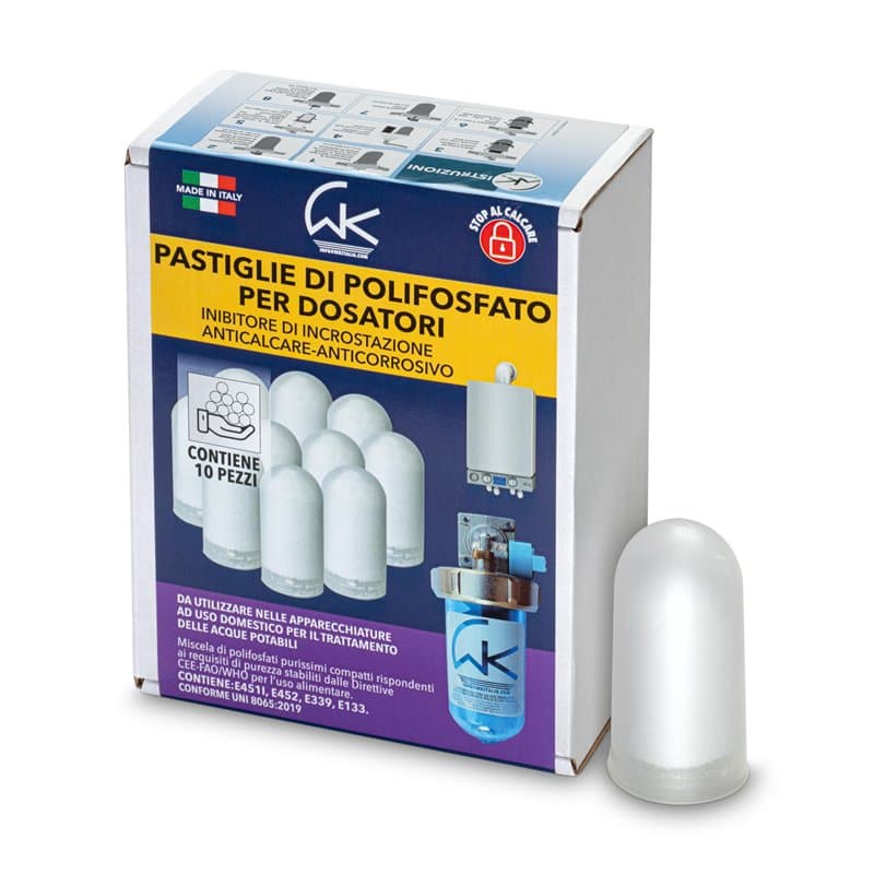 WK - Polyphosphates pour chaudière, recharge universelle de 10 pastilles de poudre concentrée pour filtration d'eau, agit comme