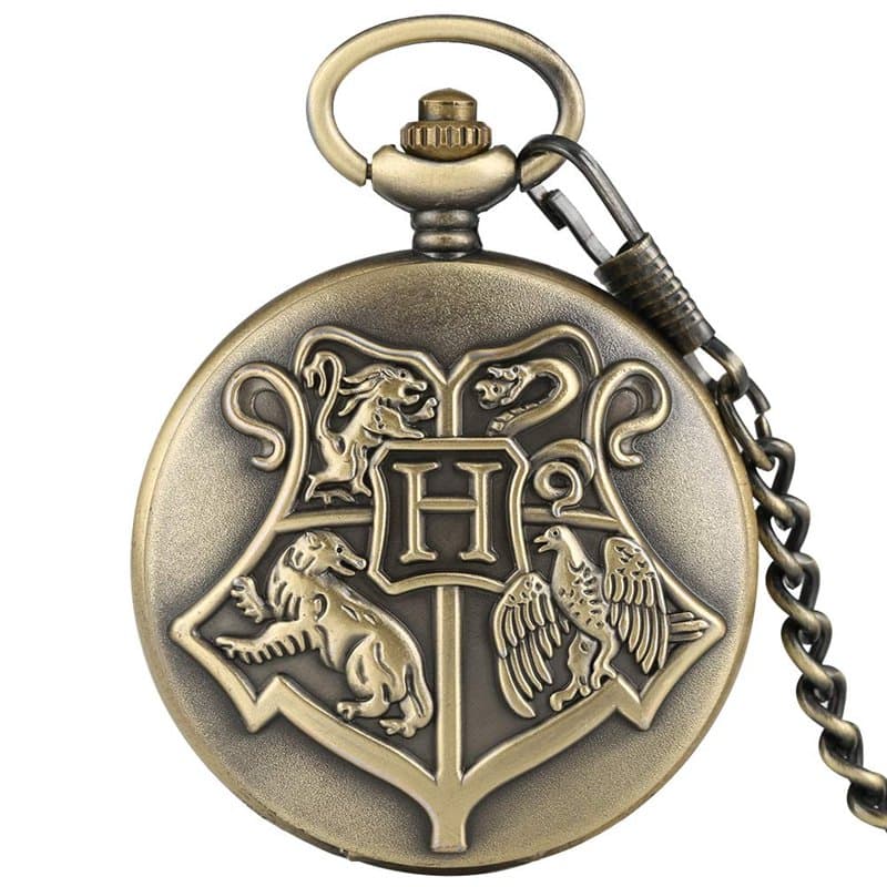 Montre de Poche Homme, Vintage Big H Bronze Montre de Poche à Quartz Style Chinois Animal Pendentif Collier, Cadeau Homme, Harry