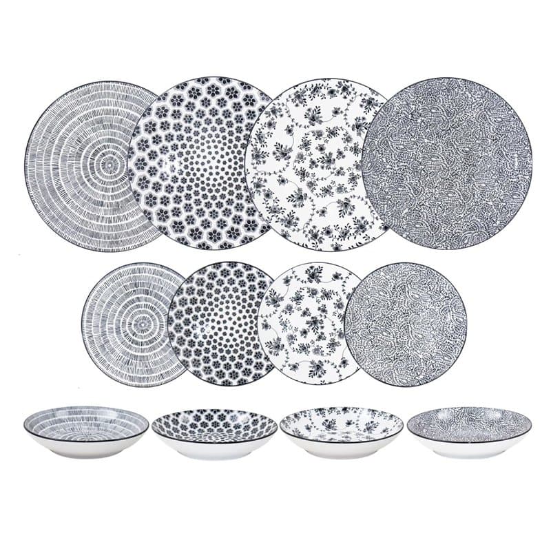 IBILI - Service de table 12 pièces Armonia noir, assiettes en porcelaine pour 4 personnes